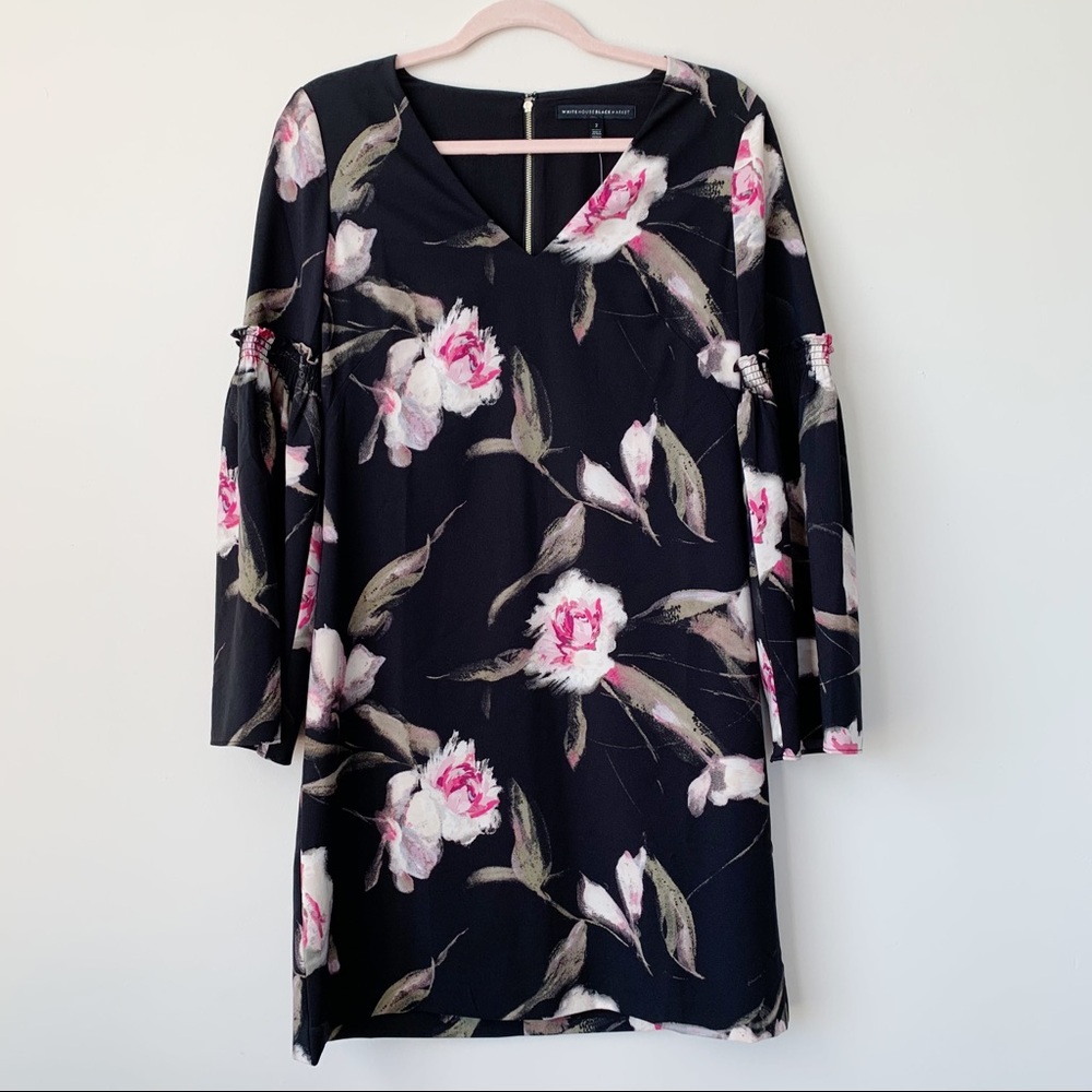 WHBM NWT Long Bell Sleeve Floral Shift Dress Sz 2